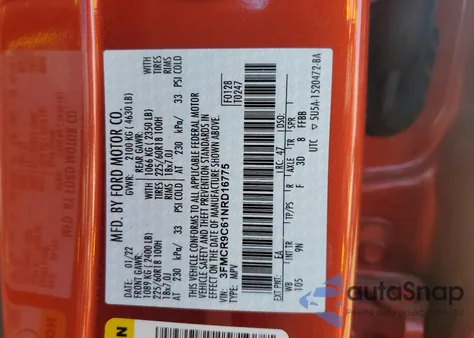 2022 Ford Bronco Sport Outer Banks из США, поврежденный, VIN 3FMCR9C61NRD16775